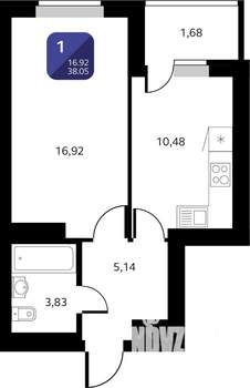 1-к квартира, вторичка, 38м2, 8/25 этаж