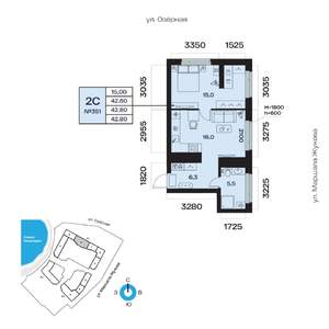 2-к квартира, вторичка, 43м2, 16/32 этаж