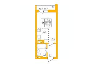 1-к квартира, строящийся дом, 22м2, 18/27 этаж