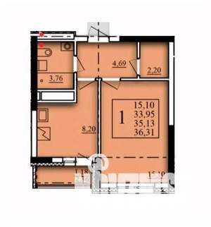 1-к квартира, вторичка, 35м2, 17/21 этаж