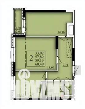 2-к квартира, вторичка, 59м2, 16/21 этаж