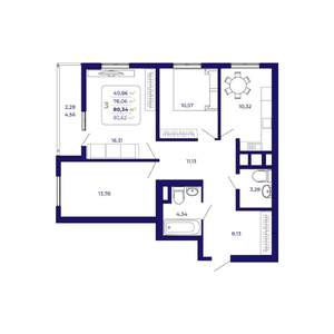 3-к квартира, вторичка, 80м2, 11/25 этаж