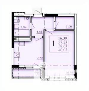 1-к квартира, строящийся дом, 39м2, 9/25 этаж
