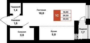 1-к квартира, вторичка, 30м2, 2/25 этаж