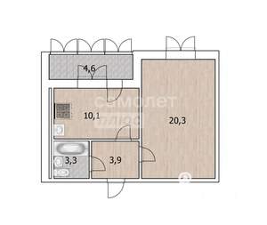 1-к квартира, вторичка, 38м2, 9/9 этаж