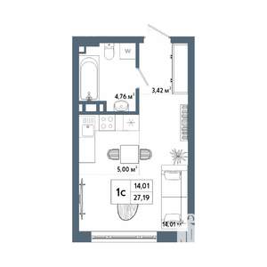 Студия квартира, строящийся дом, 27м2, 18/31 этаж