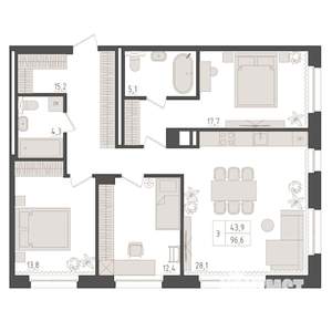 3-к квартира, вторичка, 97м2, 3/18 этаж