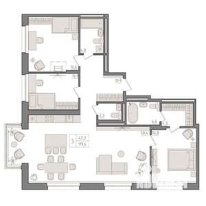 3-к квартира, вторичка, 120м2, 16/23 этаж