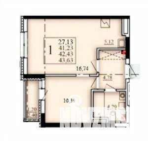 1-к квартира, строящийся дом, 42м2, 7/25 этаж