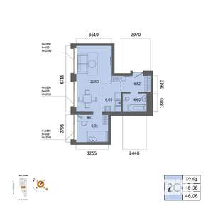 2-к квартира, вторичка, 46м2, 28/32 этаж