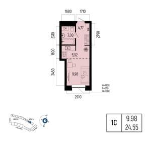 1-к квартира, вторичка, 25м2, 9/25 этаж