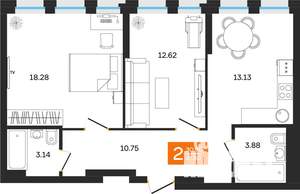 2-к квартира, вторичка, 62м2, 3/25 этаж