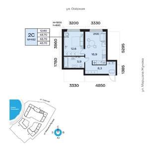 2-к квартира, вторичка, 44м2, 6/32 этаж