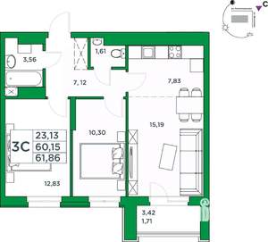 2-к квартира, вторичка, 60м2, 20/20 этаж