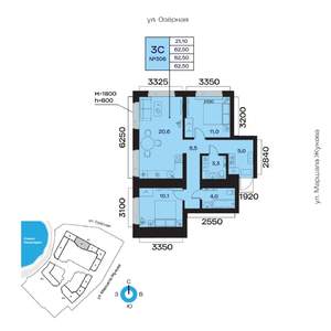 3-к квартира, вторичка, 63м2, 10/32 этаж