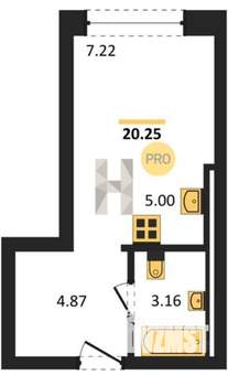 Студия квартира, вторичка, 20м2, 7/21 этаж