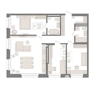 3-к квартира, вторичка, 97м2, 6/18 этаж