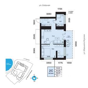 2-к квартира, вторичка, 46м2, 15/32 этаж