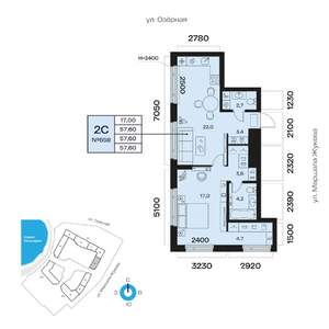 2-к квартира, вторичка, 58м2, 14/32 этаж