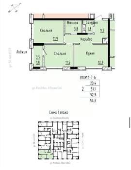 2-к квартира, вторичка, 55м2, 7/24 этаж