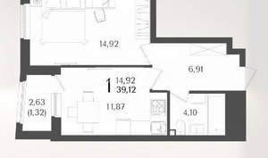 1-к квартира, вторичка, 39м2, 9/21 этаж