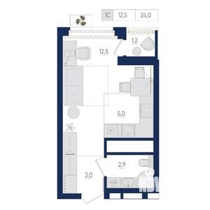 1-к квартира, вторичка, 24м2, 13/22 этаж