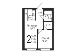 1-к квартира, строящийся дом, 42м2, 2/24 этаж