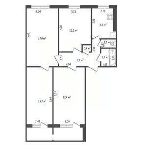 4-к квартира, вторичка, 76м2, 8/12 этаж