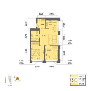 3-к квартира, вторичка, 56м2, 29/32 этаж