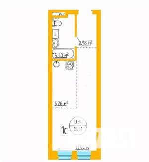 1-к квартира, вторичка, 27м2, 9/16 этаж