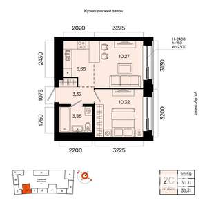 2-к квартира, вторичка, 33м2, 18/23 этаж
