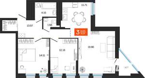 3-к квартира, вторичка, 76м2, 18/25 этаж