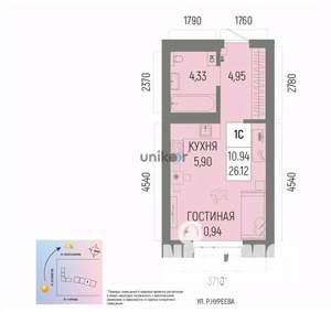 1-к квартира, вторичка, 26м2, 2/14 этаж
