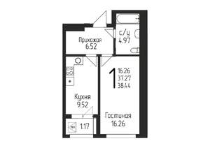 1-к квартира, строящийся дом, 38м2, 20/24 этаж