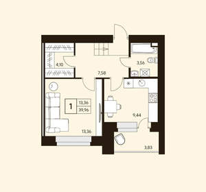 1-к квартира, вторичка, 40м2, 1/10 этаж