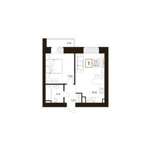 1-к квартира, строящийся дом, 40м2, 16/17 этаж