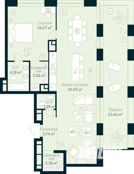 1-к квартира, вторичка, 84м2, 30/30 этаж