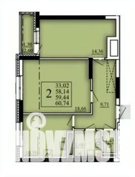 2-к квартира, вторичка, 59м2, 14/21 этаж