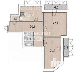 2-к квартира, вторичка, 94м2, 9/13 этаж