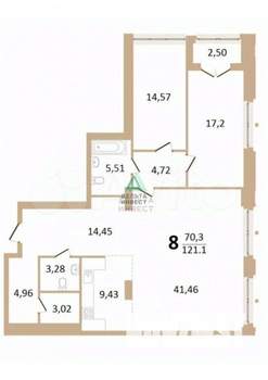 3-к квартира, вторичка, 122м2, 8/14 этаж
