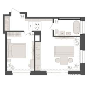 1-к квартира, вторичка, 51м2, 2/23 этаж