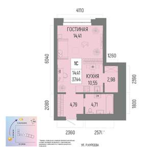 1-к квартира, вторичка, 37м2, 13/13 этаж
