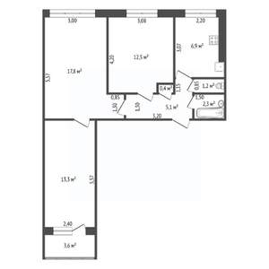 3-к квартира, вторичка, 60м2, 2/10 этаж