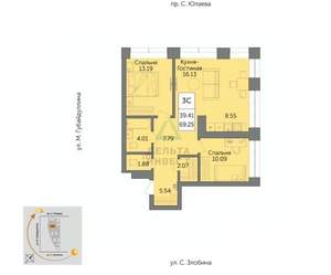 3-к квартира, вторичка, 69м2, 3/25 этаж