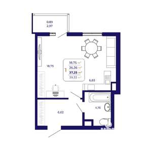 1-к квартира, вторичка, 37м2, 23/25 этаж