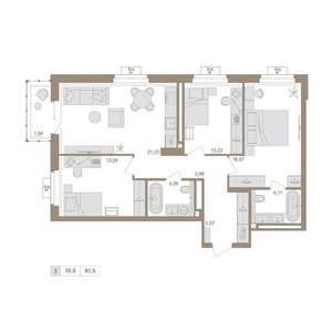 3-к квартира, вторичка, 81м2, 22/25 этаж