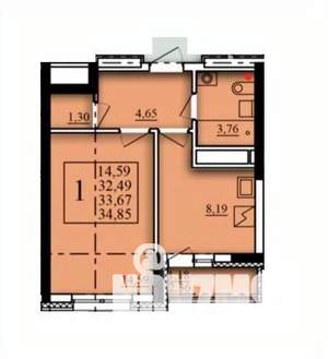 1-к квартира, вторичка, 34м2, 15/21 этаж