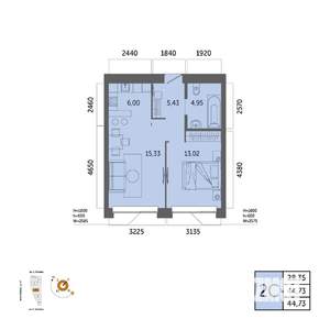 2-к квартира, вторичка, 45м2, 30/32 этаж