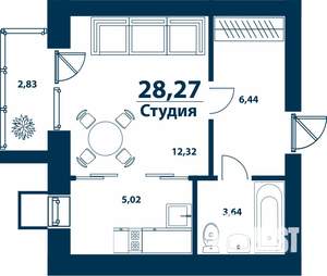 Студия квартира, строящийся дом, 28м2, 1/5 этаж
