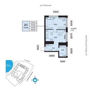 2-к квартира, вторичка, 45м2, 18/32 этаж